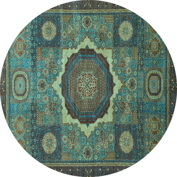 Ahgly Company Indoor Round Oriental Light Blue Modern Area Rugs, 8' Round
