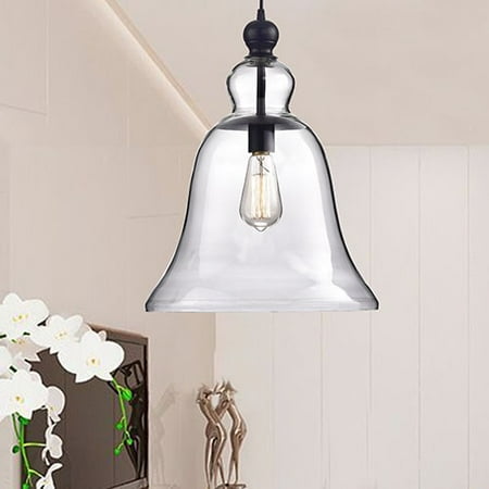Allen Antique Lighting - The Lighting Store Yamila Antique Black Bell-shaped Glass Pendant Light