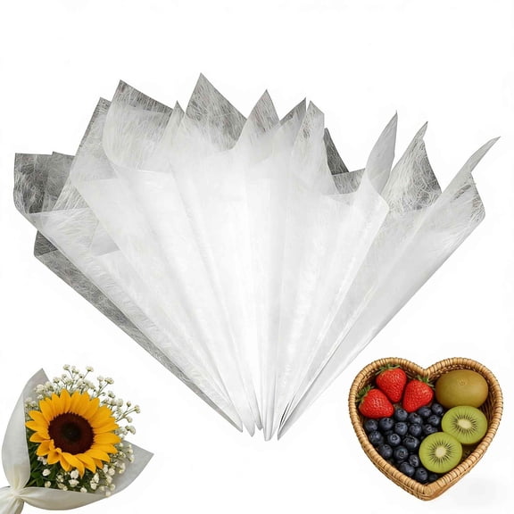 80Pcs Tissue Flower Wrapping Paper, 11.8"x11.8" Non-woven Waterproof Floral Bouquet Wraps with Removable Lining Paper for Florist Packaging Bouquet Arrangement(White)