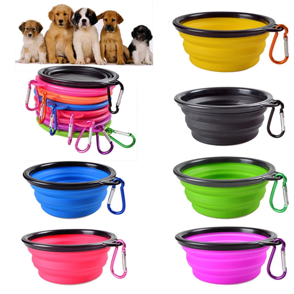 Collapsible Pet Dog Silicone Bowl for Outdoor Food Water Feeding Pink