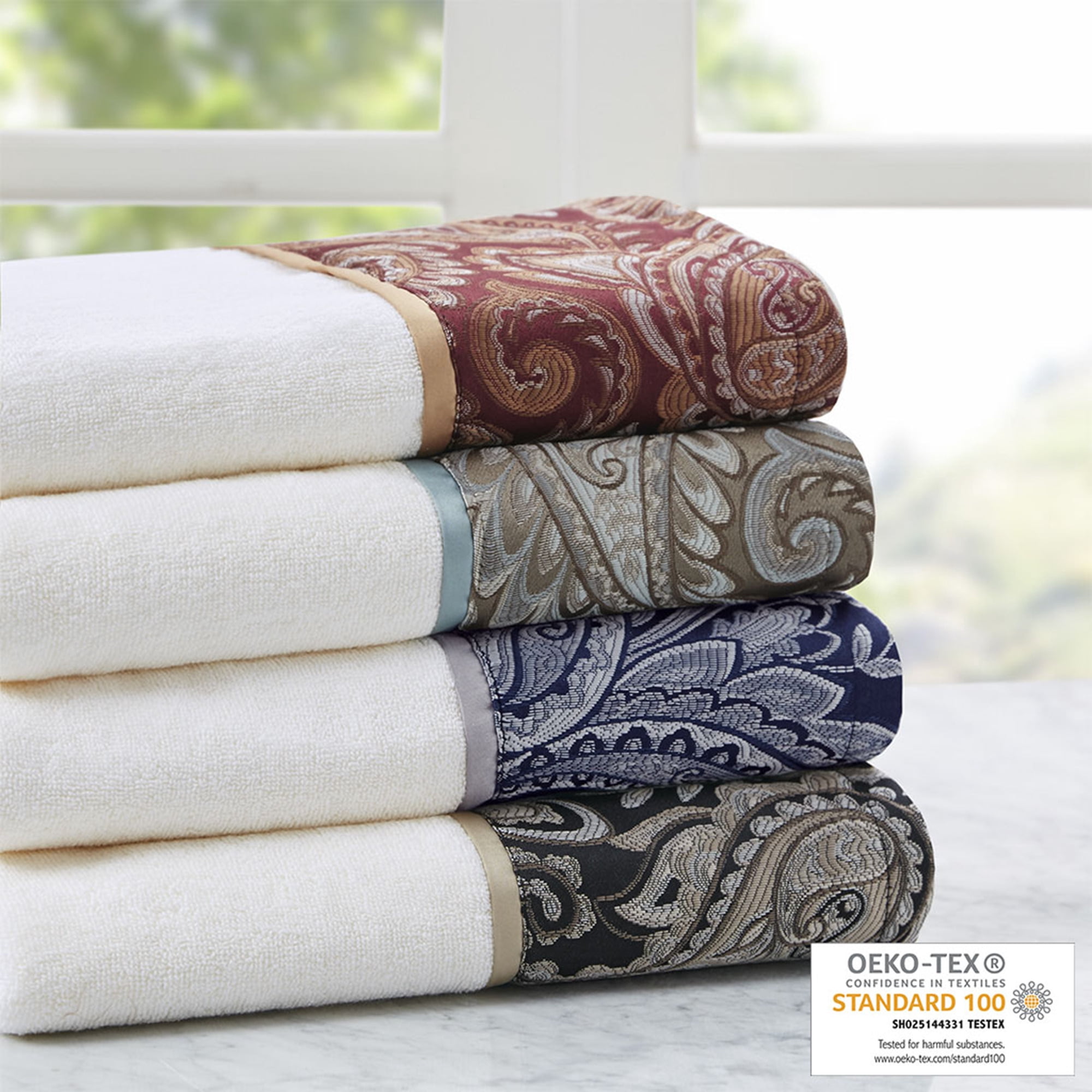 Madison Park Navy Bath Towel Set, 100% Cotton Bath Towels, 6-Piece Soft Jacquard Bath Towels, Hand Towels, Fingertip Towels, Navy/White