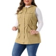 thumbnail image 1 of Chaleco utilitario sin mangas de mujer plus size Agnes Orinda con capucha y cordón, ligero, 3X, caqui, 1 of 6