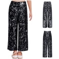 thumbnail image 5 of Hansber Girls' Shiny Sequins Pants Hip Hop Jazz Dance Disco Wide Leg Trousers Rave Festival Party Dress Pants Black 10, 5 of 7
