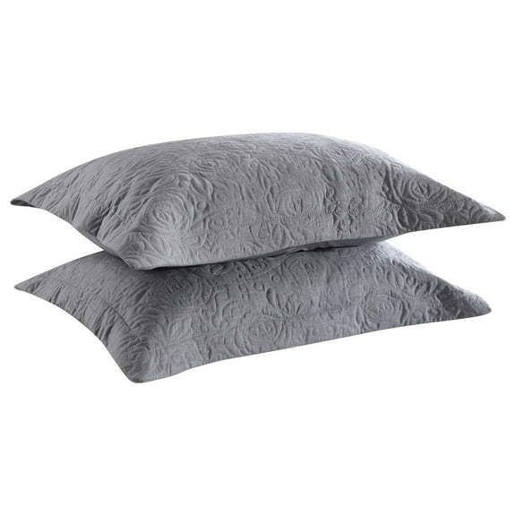 2-Piece Embroidered Pillow Shams, King Decorative Microfiber Pillow Shams Set, King Size (Grey)