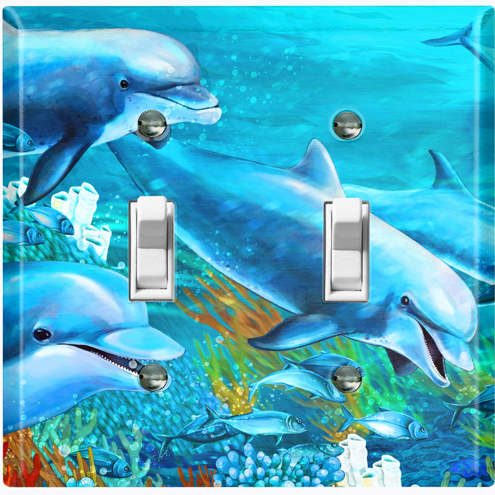 Metal Light Switch Plate Outlet Cover Cute Dolphin Pod Ocean Reef