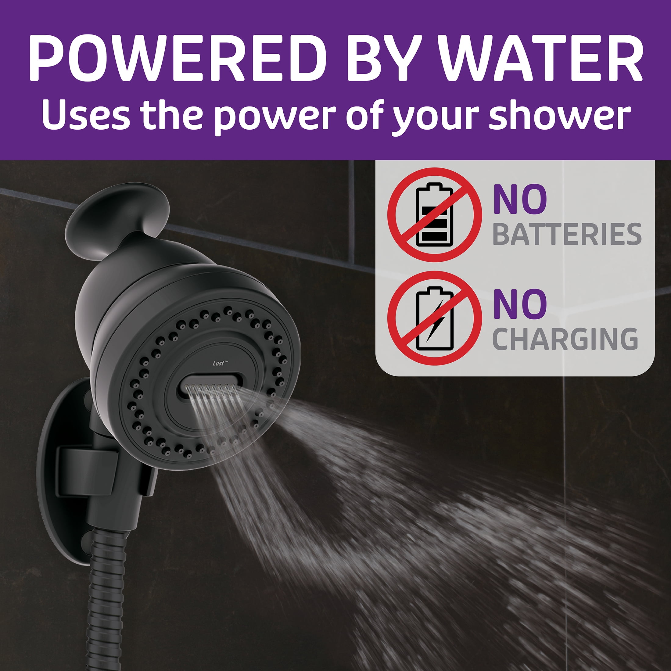 Oxygenics Lust Elysium 2-Setting Matte Black Water Pressure Massager - 72" Hose