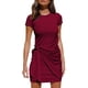 thumbnail image 1 of LILLUSORY, camiseta de verano para mujer, vestido informal de manga corta 2021, cuello redondo, ceñido al cuerpo, minivestidos fruncidos con lazo en la cintura Zhivalor WMZL-907-29, 1 of 5