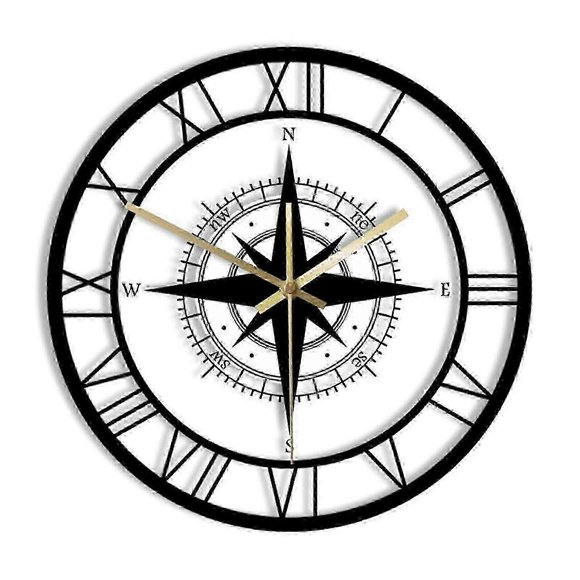 Alarm Clock LED Lights Transparent Wall Clock Black Wind Rose Compass Direction Chart Nautical Acrylic Clock Decorative Wall Clock_c24070275