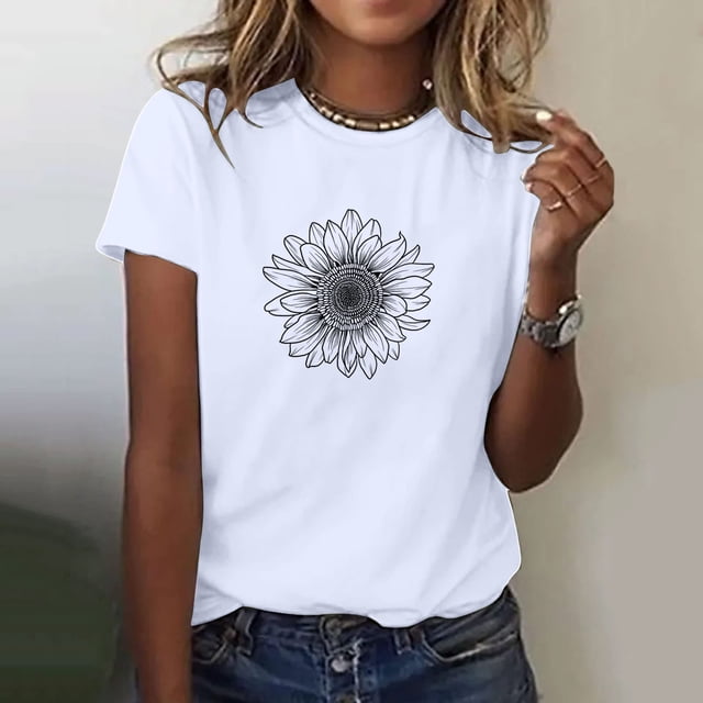DPTALR T-Shirt à Col Rond Amusant pour Femmes, Blouse à Manches Courtes Imprimée