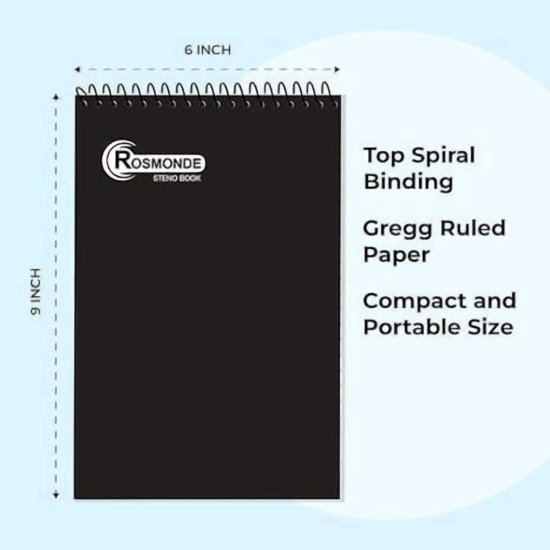 Spiral Steno Notebooks 48 Pack Bulk, 6x9 Inches Gregg Rule 80 Sheets, Top Bound Notepads for Office College, Black