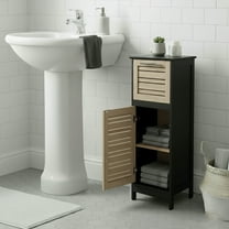 Compact Bathroom Storage Cabinet with Drawer and Vented Door, Black and Brown - Bergen Collection