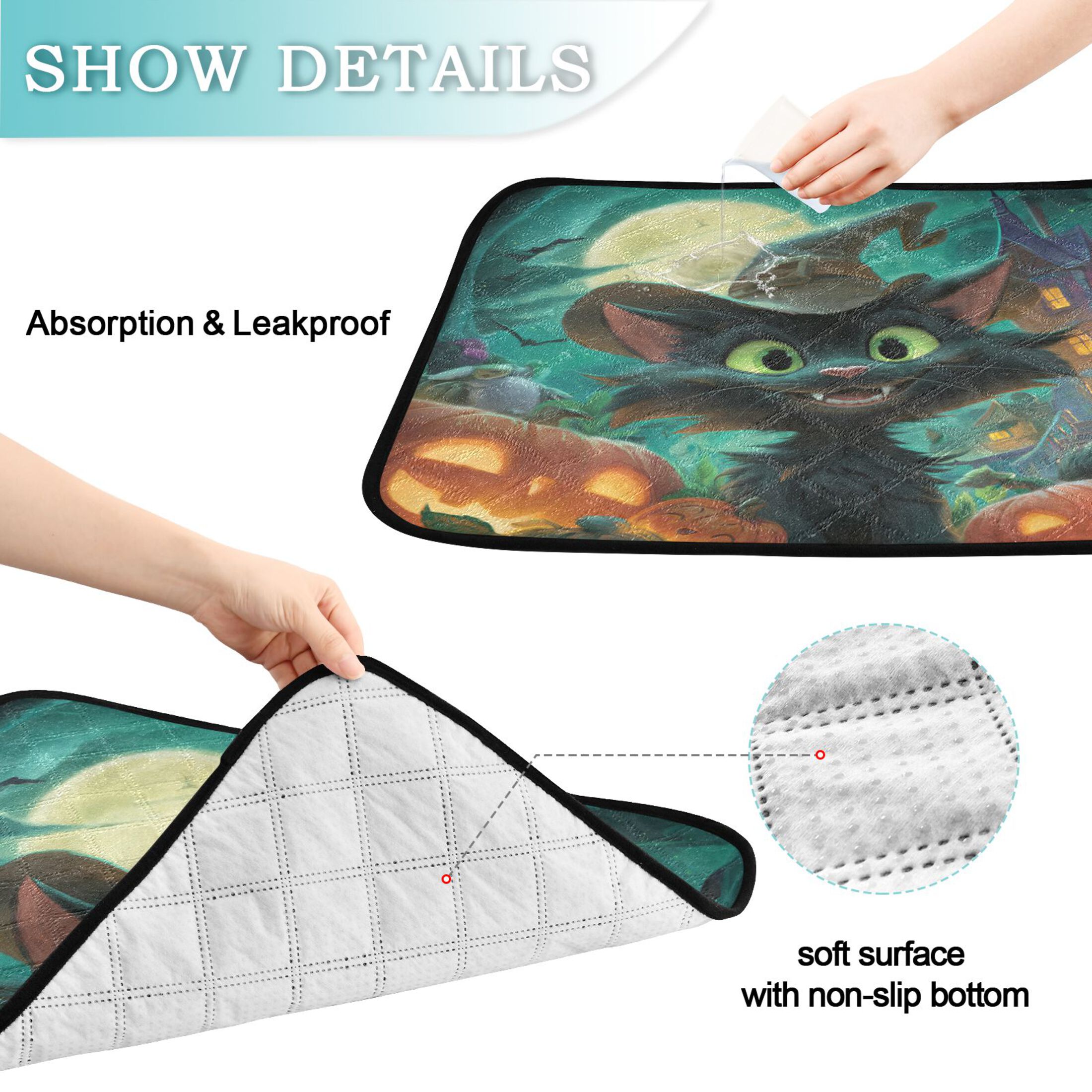 Qxltty Black Cat Cat litter Pads Pet Set of 3 Diaper Mats Center Anti-leakage Layer Absorbent Soft and Comfortable