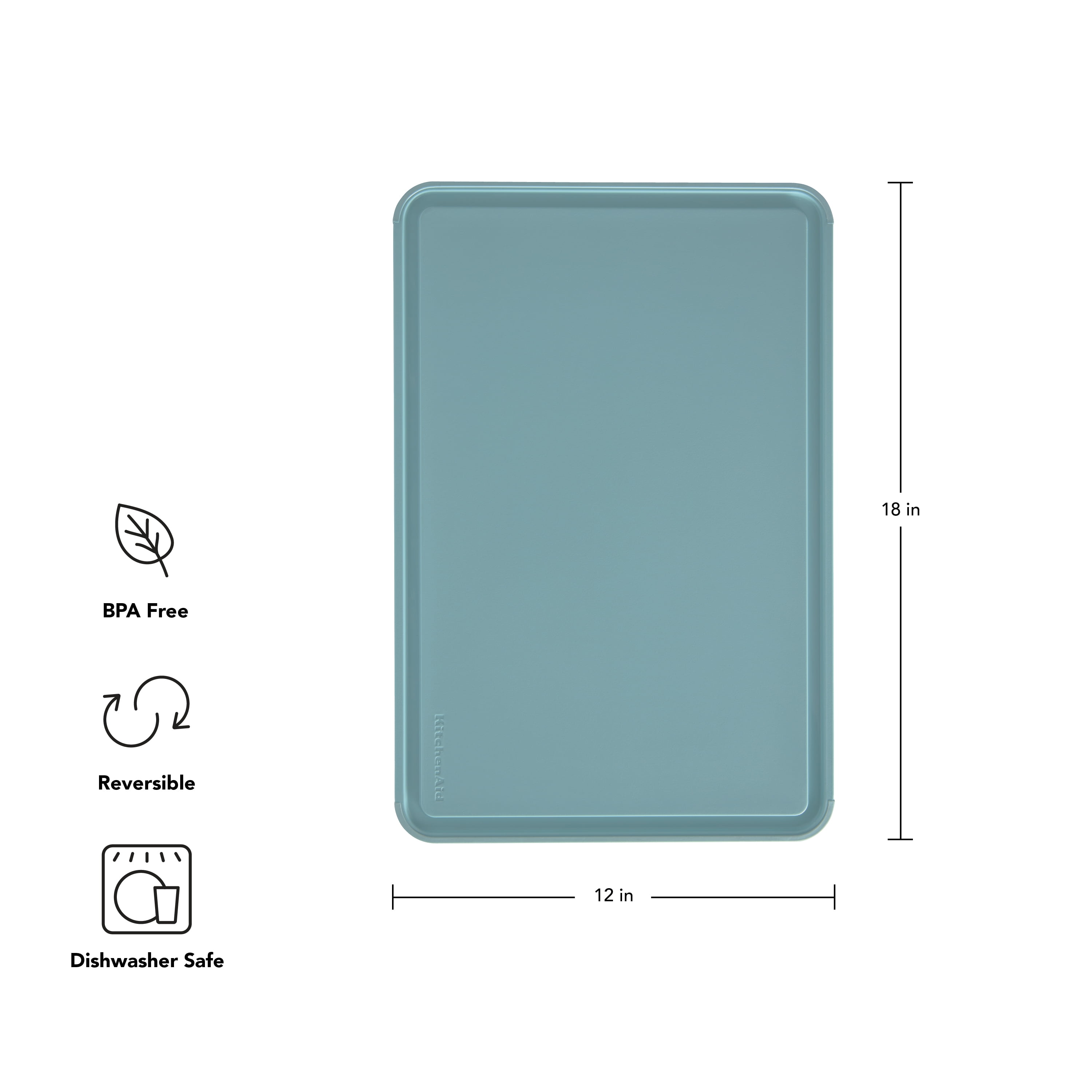 KitchenAid 12x18 Poly Cutting Board, Perimeter Trench, Non Slip Edges, Dishwasher Safe Mineral Water