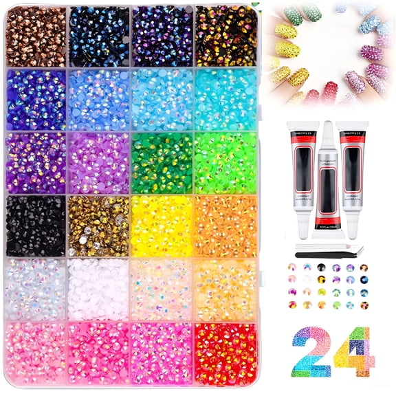 CCOCC Colorful DIY Resin Rhinestone Kit – 24000Pc Bedazzling Kit Rhinestones,Resin Jelly Rhinestones for Bedazzling,Multicolor 3Mm Flatback Gems for Nail Art & Diamond Art with Glue (24 Grids)