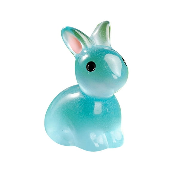 Moocorvic Resin Easter Bunny Tabletop Decor Glow-in-the-Dark Rabbit Figurine Easter Basket Stuffers(Blue)