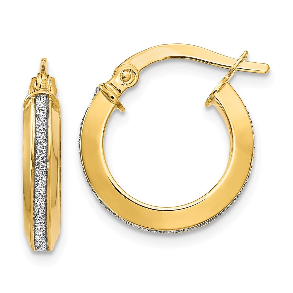 Solid 14k Yellow Gold Polished Glimmer Infused Hoop Earrings