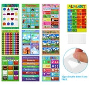 10Pcs Interactive Alphabet Wall Chart, ABC Week Numbers Farm Animals Seasons Weathers Months Teaching Chart Learning Toy, Preschool Learning Educational ABC Number Wall Poster for Infant & Toddler