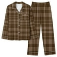 thumbnail image 2 of ITSAME 2-Piece Pajama Sets for Womens, Plaid Buttons Notch Collar Tops Stretch Pants Casual Loungewear Brown M, 2 of 5