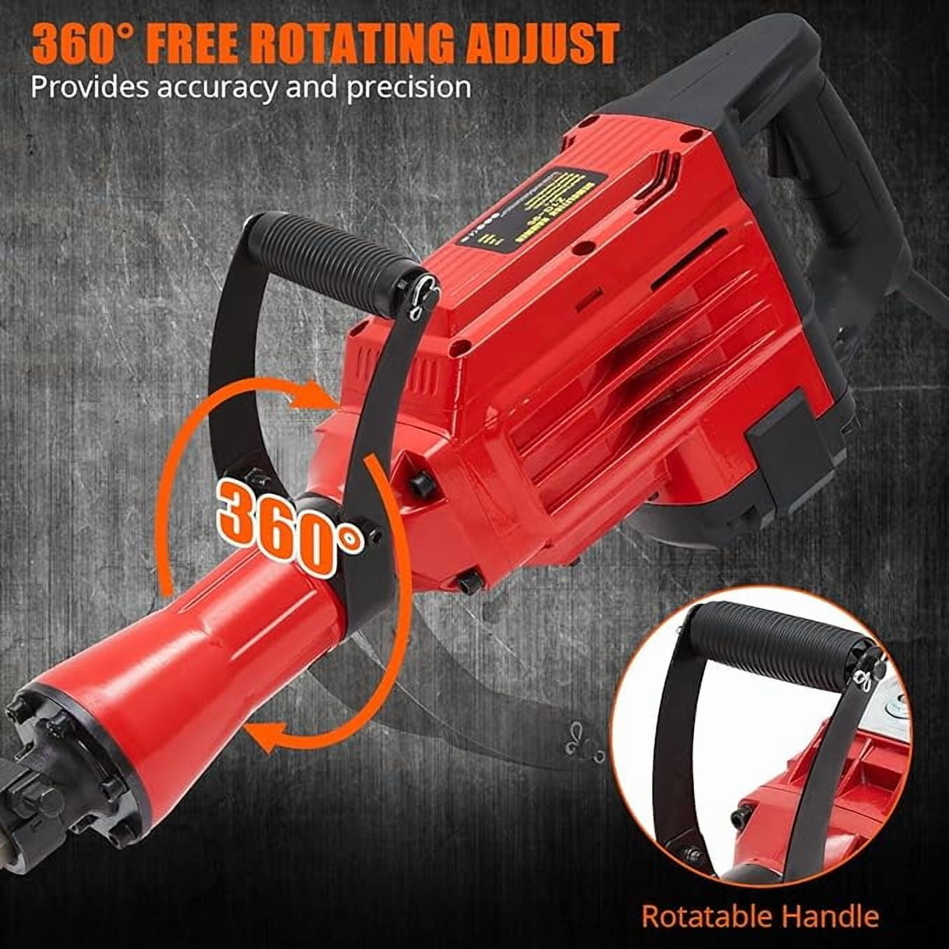 3600W Demolition Jack Hammer Metal Concrete Breaker Jack Hammer Electric Tool Kit, 2pcs Piece Bit Set W/Case, Noise-Canceling Earplug, Shoulder Strap
