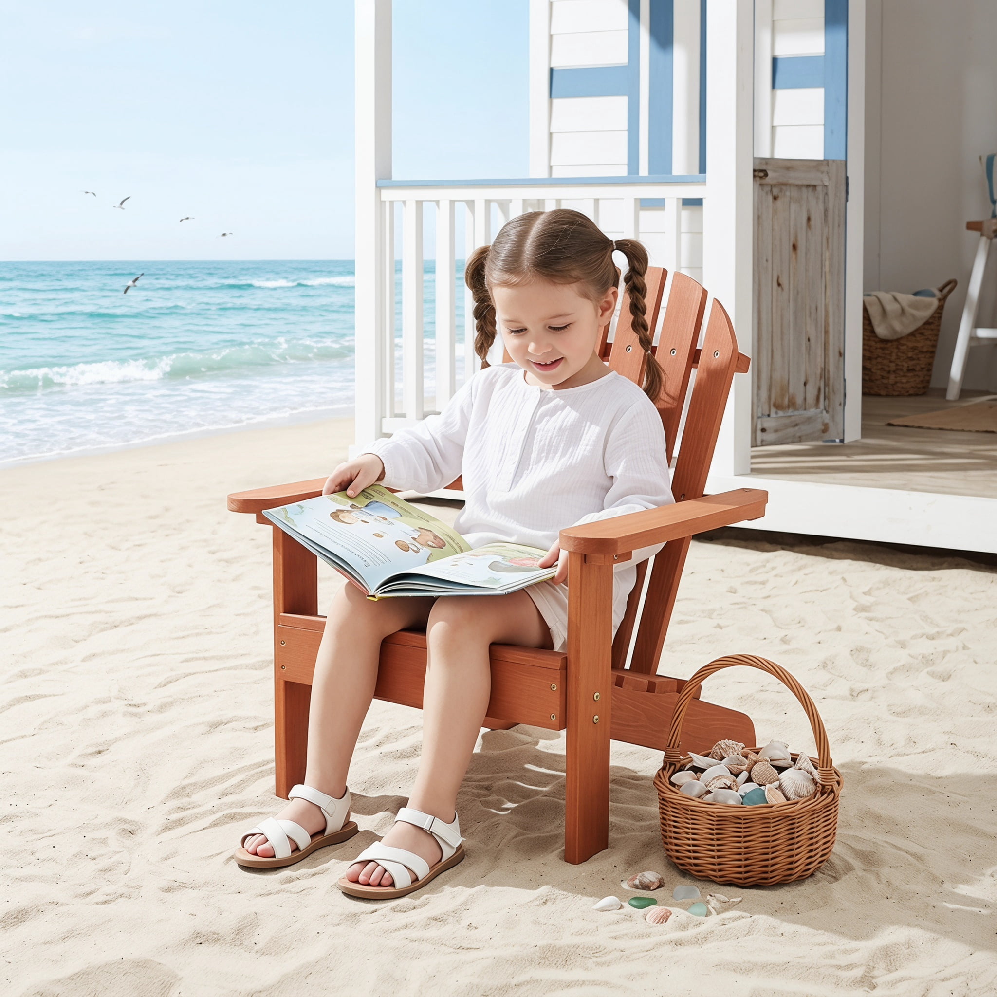Natural Cedar‑Style Hemlock Wooden Kids Adirondack Chair, Indoor & Outdoor Safe Patio Lounge Chair for Children Ages 3–10