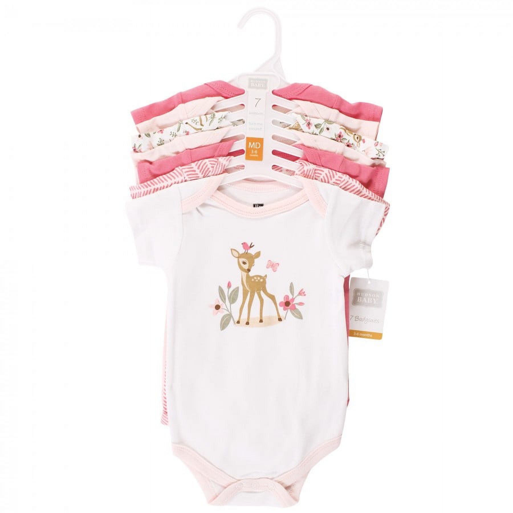 Hudson Baby Infant Girl Cotton Bodysuits, Floral Deer, 18-24 Months