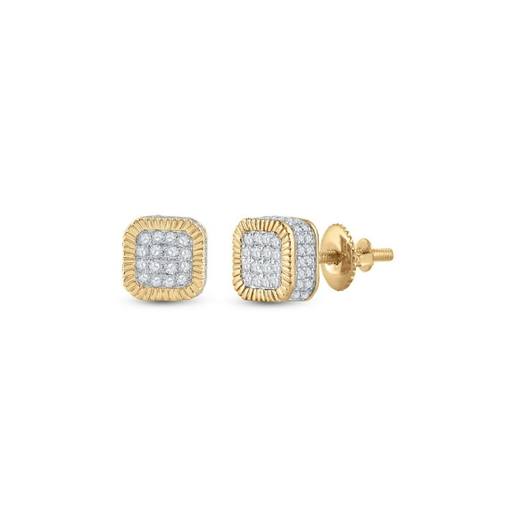 10kt Yellow Gold Mens Round Diamond Cluster Fluted Square Stud Earrings 1/2 Cttw