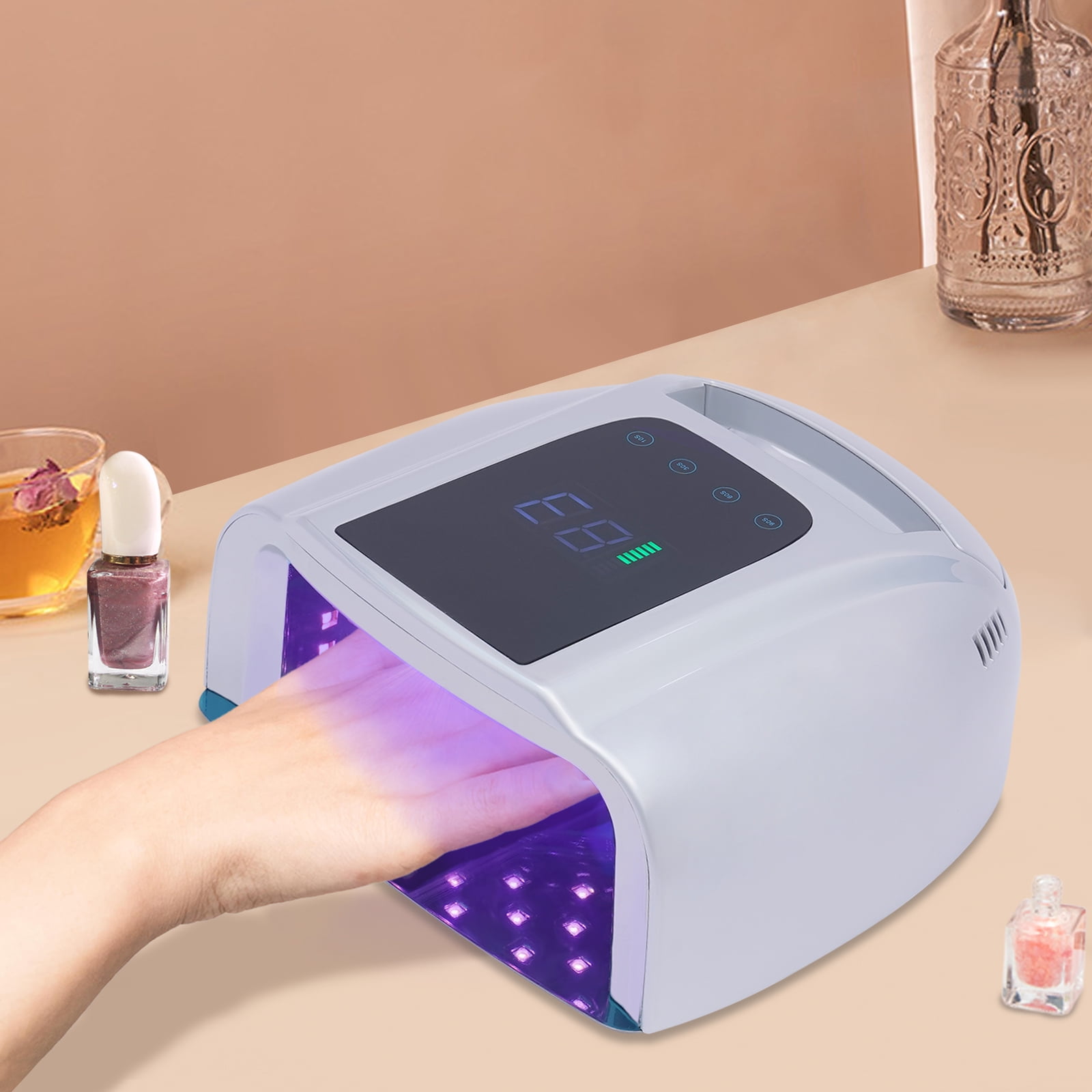 4 Timer Setting and Smart Sensor Nail Dryer, Professional Rechargeable 96W UV LED Portable Cordless UV Light for Nail Lamp Machine with Removable Stainless Steel Bottom (Silver)