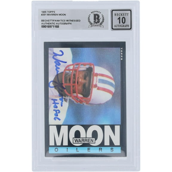 Warren Moon Houston Oilers Autographed 1985 Topps #251 Beckett Fanatics Witnessed Authenticated 10 Rookie Card with "HOF 06" Inscription - Fanatics Authentic Certified