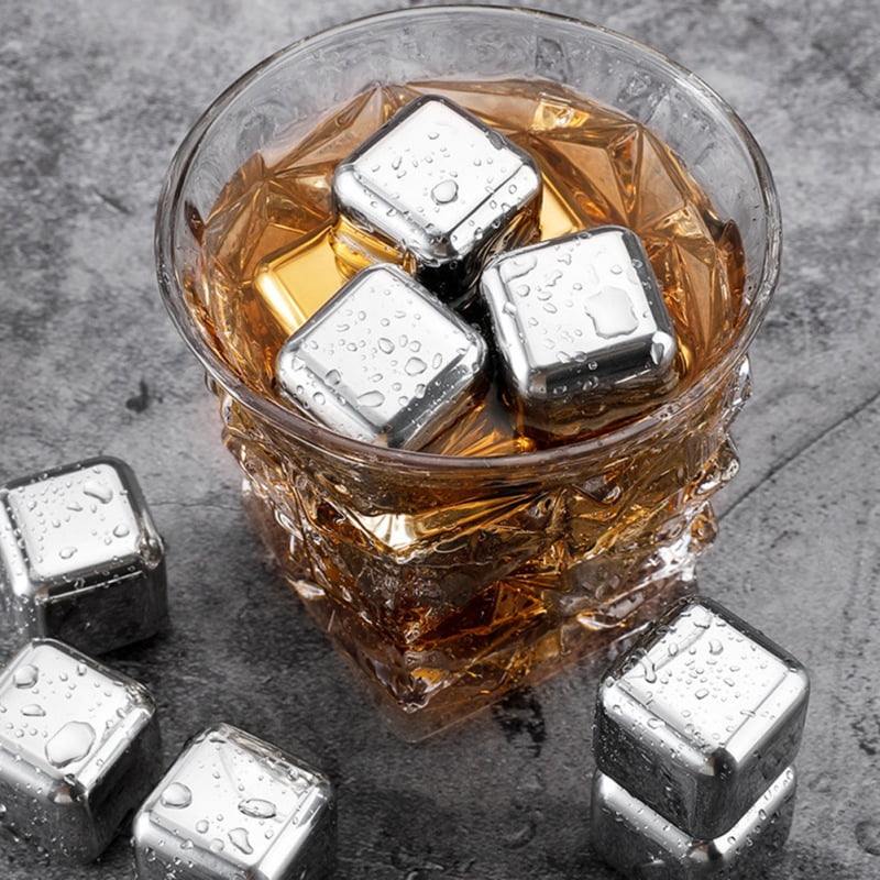 TRIXES Stainless Steel Whiskey Stones No Water Ice Cubes 6 Pack 