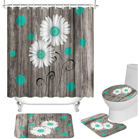 Teal Daisy Shower Curtains Set Flower, Daisy Shower Curtain Set