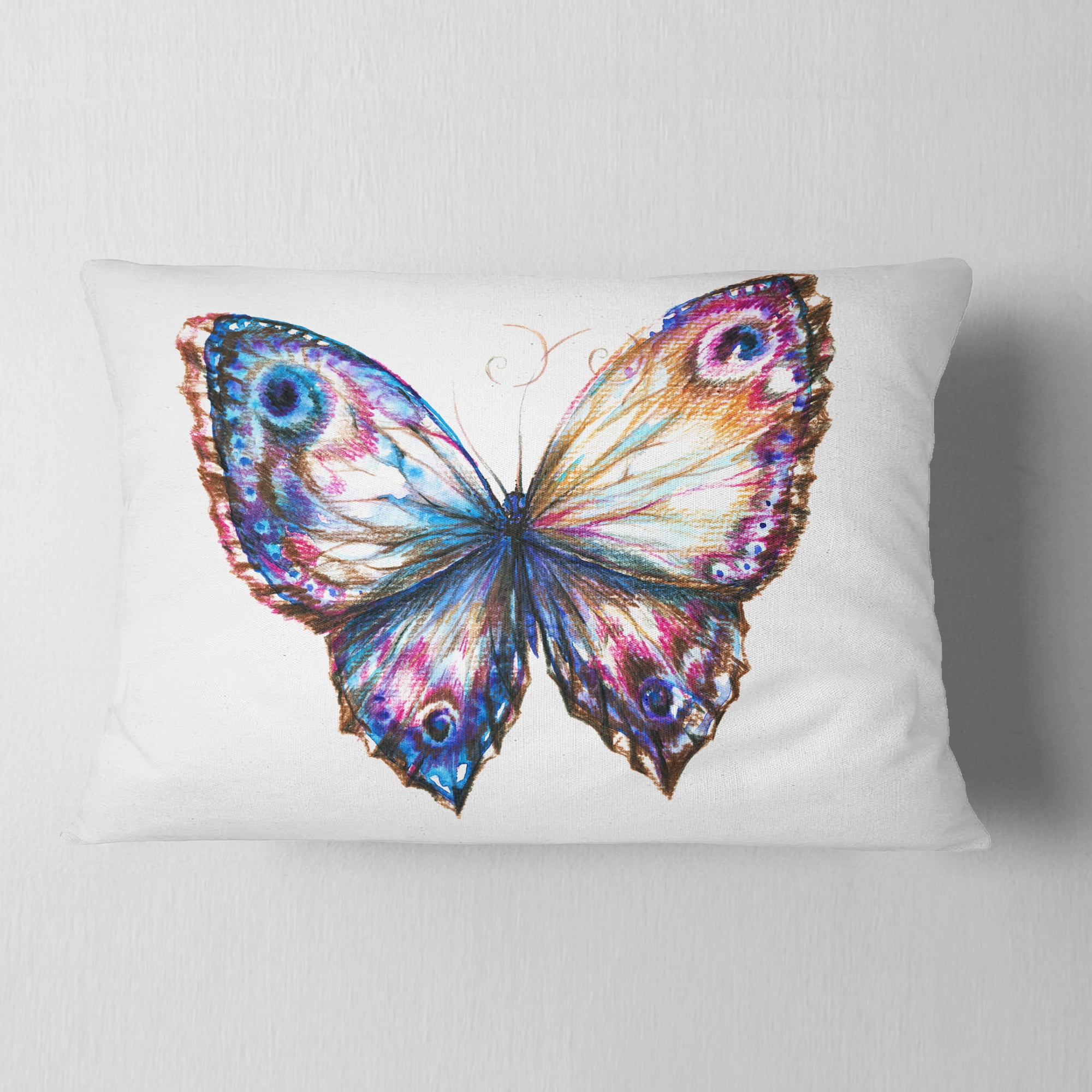 Designart Isolated Butterfly - Animal Throw Pillow - 12x20
