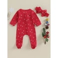 thumbnail image 4 of ZINTAOZT Newborn Baby Girls Christmas Outfit Tree Print Ruffle Footies Romper Long Sleeve Zipper Jumpsuit Headband Set, 4 of 8
