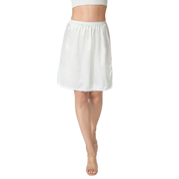 Sunisery Women Half Slips Elastic Waist Solid Color Satin Underskirt Lace Trim Skirt for Under Dresses