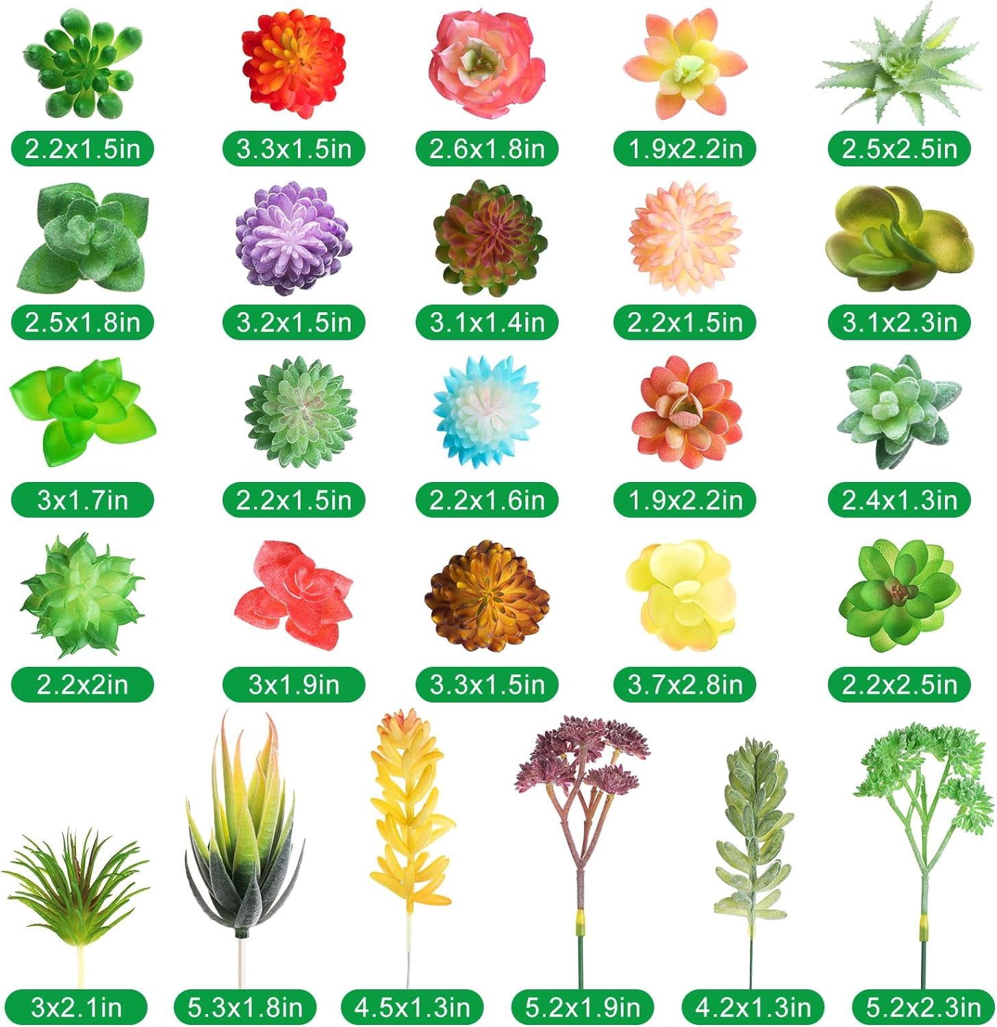 50 Pcs Bulk Mini Artificial Succulents Plants Assorted Unpotted Realistic Plants Fake Textured Succulent Picks Realistic Plastic Cactus Stems for Succulent Garden Home Decor (Large Style)
