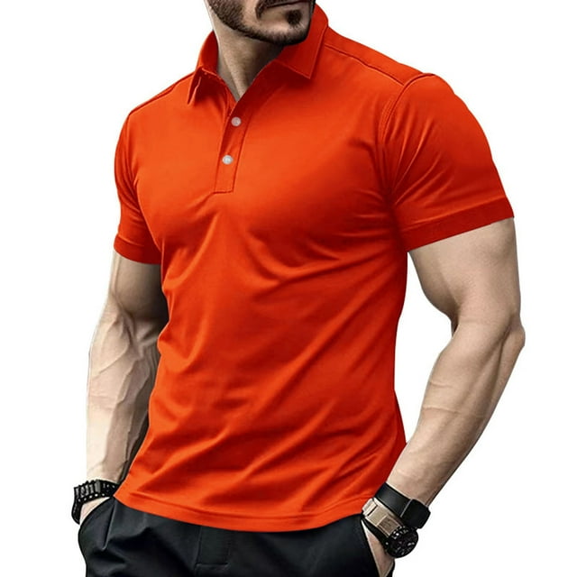 DPTALR Men's Lapel Solid Color Fitness Buttons Outdoors Short Sleeve Turndown Collar Blouse Shirt