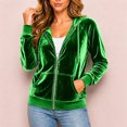 thumbnail image 4 of Enjoytime Velvet Hoodies for Women Long Sleeve Zip Up Jacket Fall Winter Solid Soft Casual Sweatshirt Outerwear with Pocket, 4 of 7