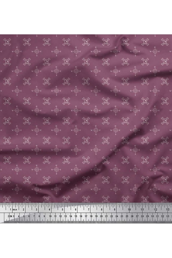 Viscose Chiffon Fabric Skull & Direction Compass Shirting Print Sewing Fabric Yard 42 Inch Wide
