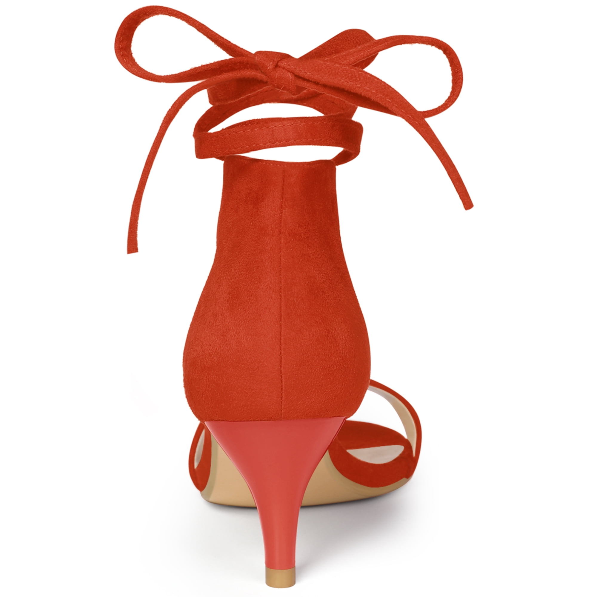 DARING DIVA Women's Casual Stylish Lace Up Black Sandals with Kitten Heel Orange 7.5