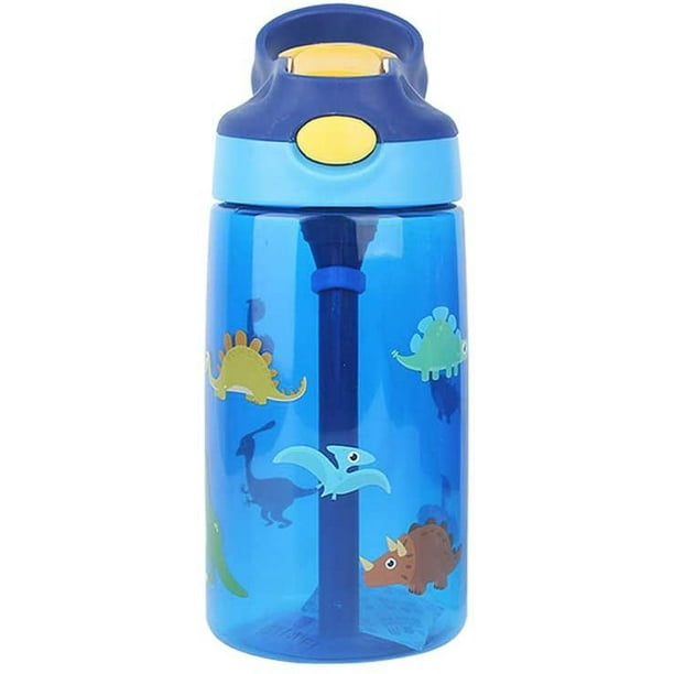 Botella de agua para niños de 16 oz con pajita abatible, asa de transporte flexible y botón fácil de presionar, sin BPA, muy adecuada para la escuela y la botella de agua deportiva para niños Adepaton WMZY-490-4