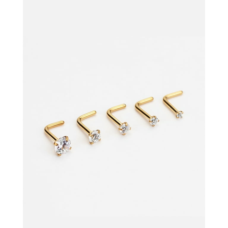 5pcs 18g Nose Rings Studs 1.5mm 2mm 2.5mm 3mm 4mm Clear Round CZ