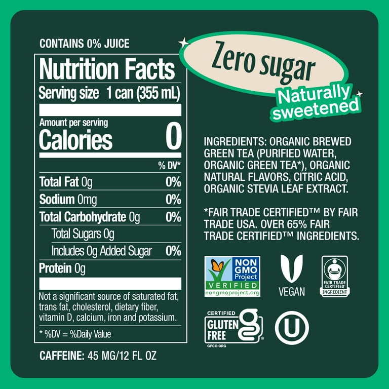 Zevia Zero Sugar, Green Tea Tropical Pineapple, 12 Fl Oz