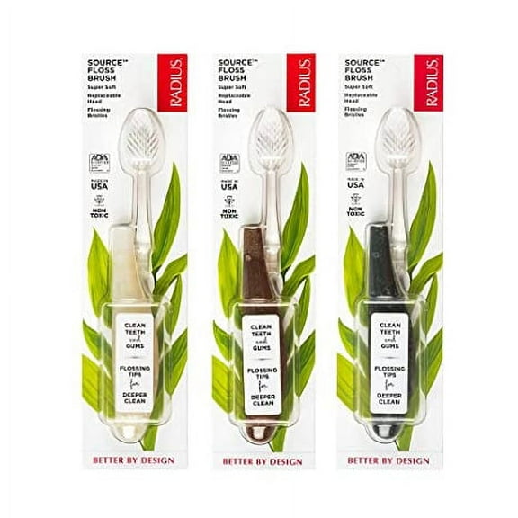 RADIUS Toothbrush Source Flossing Brush with Replaceable Head BPA Free & ADA Accepted Designed to Improve Gum Health & Reduce Gum Issues - Super Soft - Assorted - Pack of 3