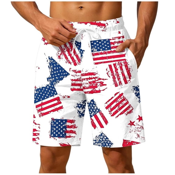 BVnarty Men's Summer Travel Independence Day Shorts, American Flag Printed Design, Quick Dry Elastic Waist Drawstring Casual Swim Pants Purple XL