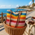 thumbnail image 6 of Homellea Striped Woven Tote Bag for Women, 15.4 Inch Summer Straw Look Shoulder Bag with Brown Handles for Beach, Vacation, Travel, Shopping, Pool, Work, Resort and Casual Daily Outfits, 6 of 6