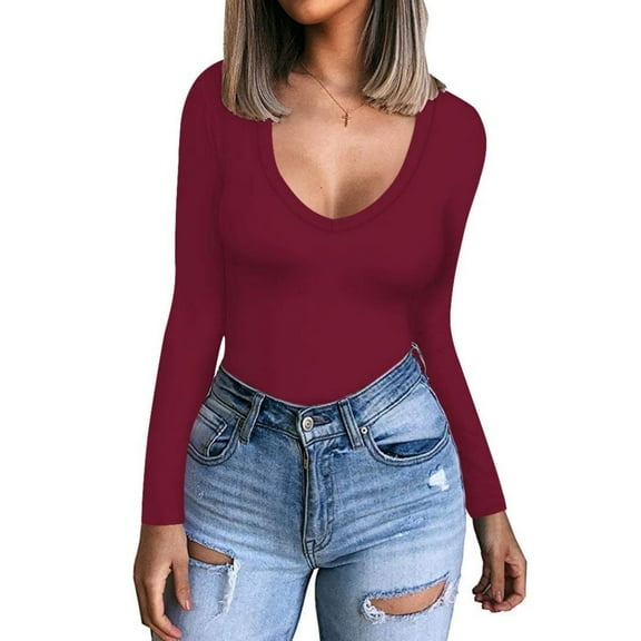 Long Sleeve Shirts for Women V Neck Basics Tops Lightweight Base Layer Slim Fit Top Undershirts