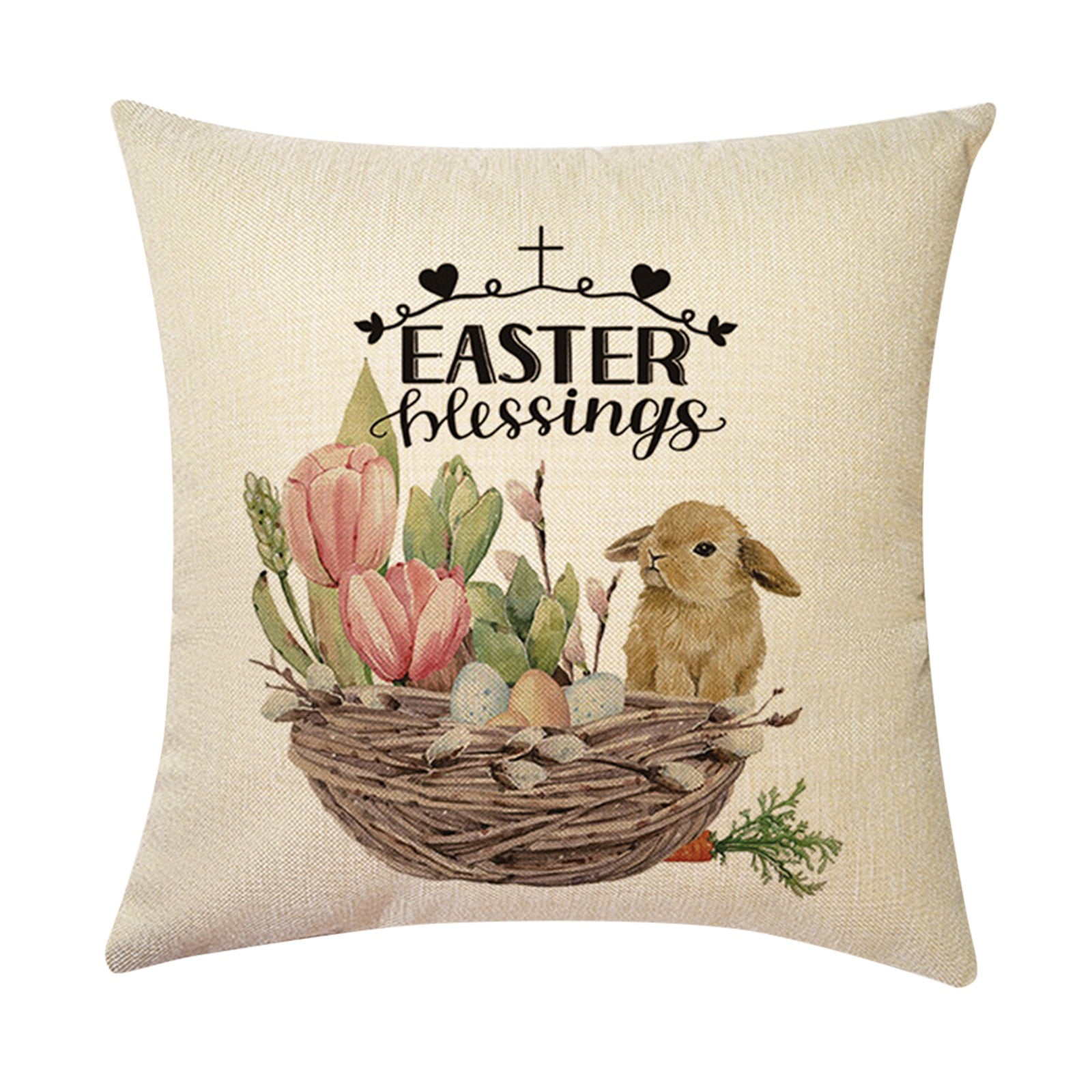 Cute Rabbit Print Pillowcase Home Decoration Easter Pillow Case Square Sofa Waist Cushion Cover for Home Decor 18x18 inch 