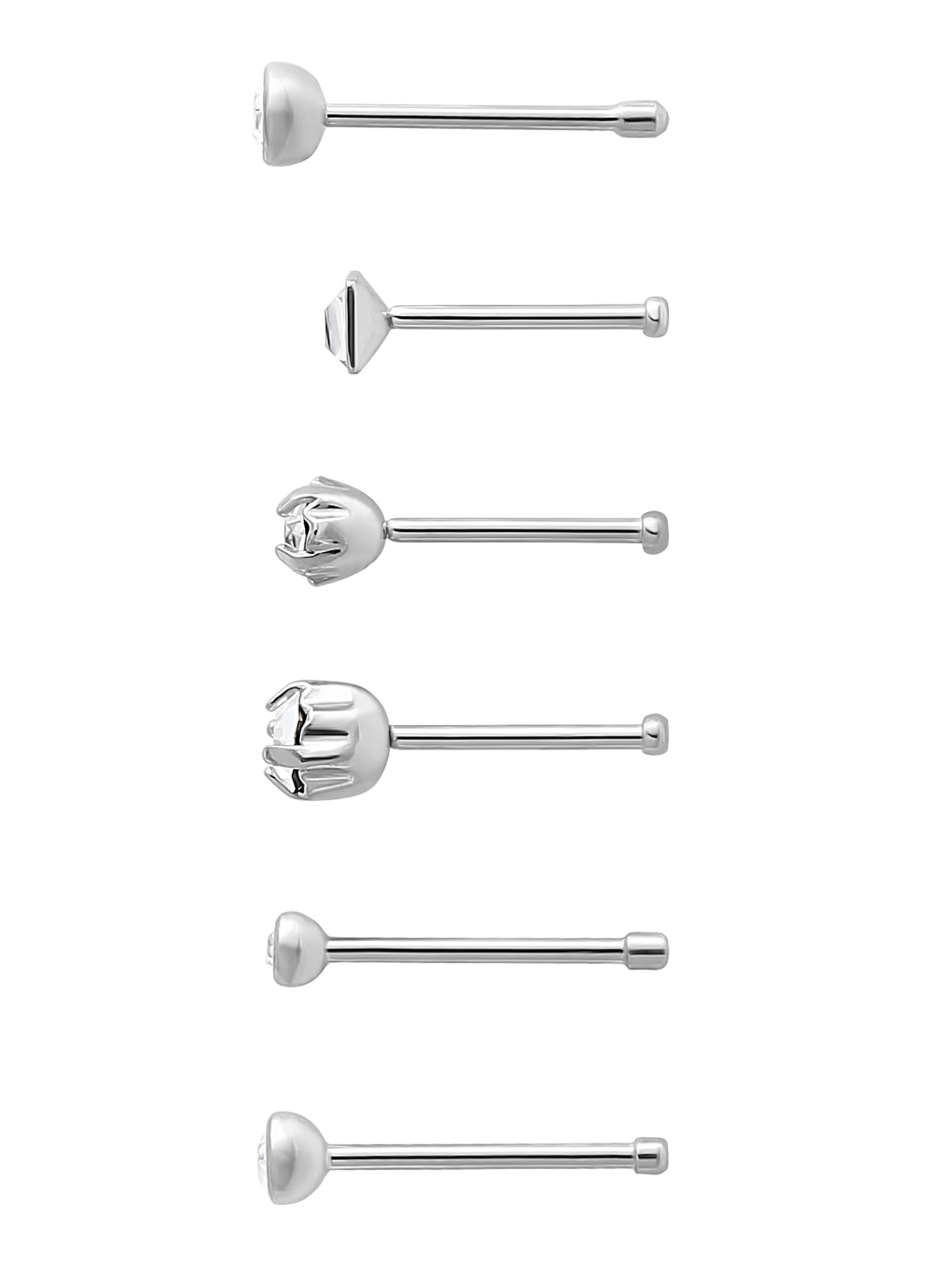 Body Jewelry Women's Lead Crystal Nose Stud Value Pack for Adults in Stainless Steel