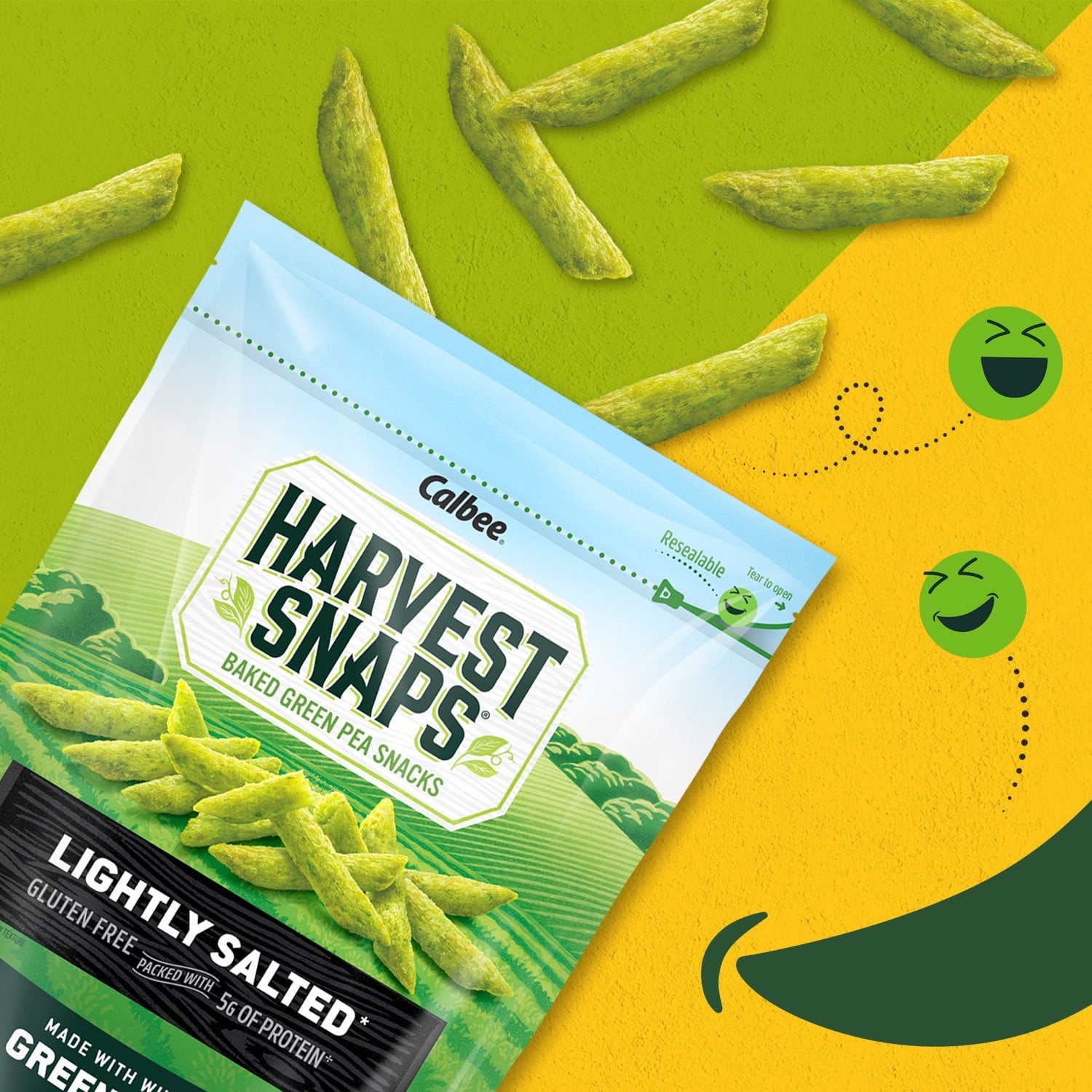 Harvest Snaps Baked Green Pea Crisps, Healthy Crunchy Snack, 14 oz. With White Bowl By OMA