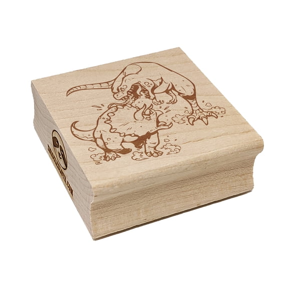 Triceratops and T-Rex Dinosaurs Fighting Square Rubber Stamp Stamping Scrapbooking Crafting - Large 2.75in