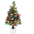 thumbnail image 2 of 1 Pack 23.4 Inch Pre-Lit Pathway Christmas Trees, Artificial Christmas Urn Filler with LED Lights, Red Berries, Pine Cones & Balls Ornaments, Battery Operated Holiday Decor for Driveway, Yard, 2 of 9